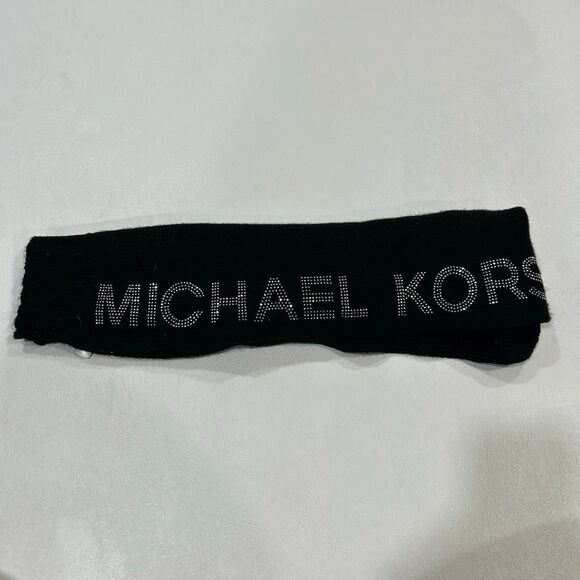 Michael Kors Black Knit Scarf Rhinestone Logo Winter Wrap - Picture 1 of 3